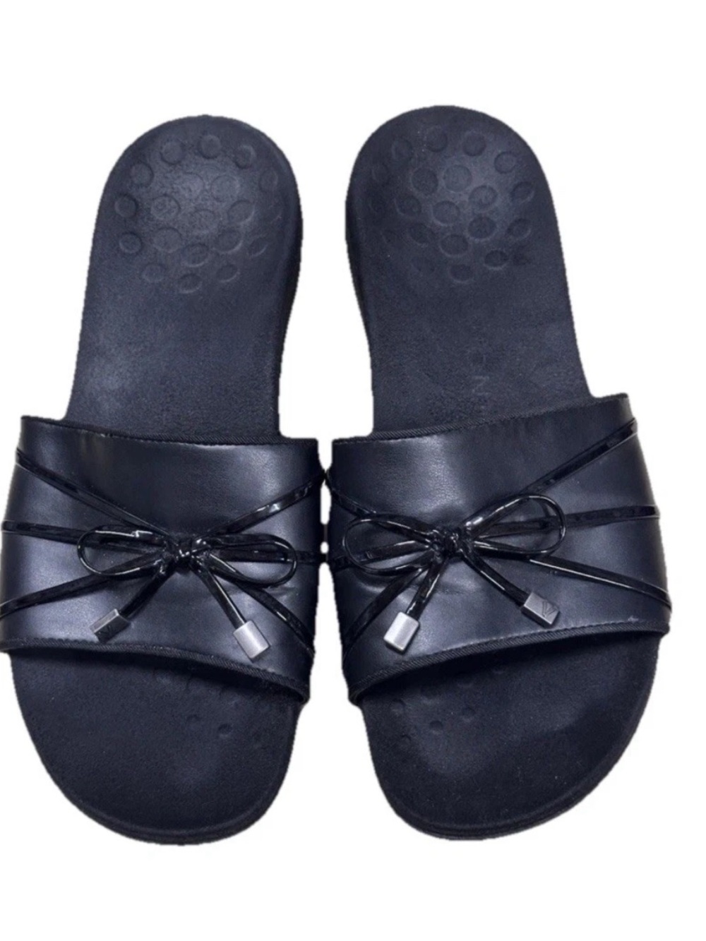 Vionic Black Slide Sandals with Decorative Bow Ties